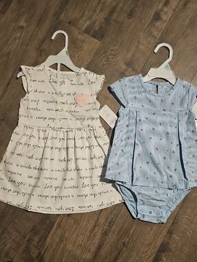 NWT 2 Carter's Dresses Ispirational Heart Blue Striped Romper Floral 18 Months